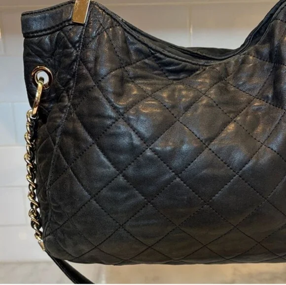 Michael Kors Susannah Black Quilted Leather Shoulder Bag with Chain Straps - Picture 10 of 16